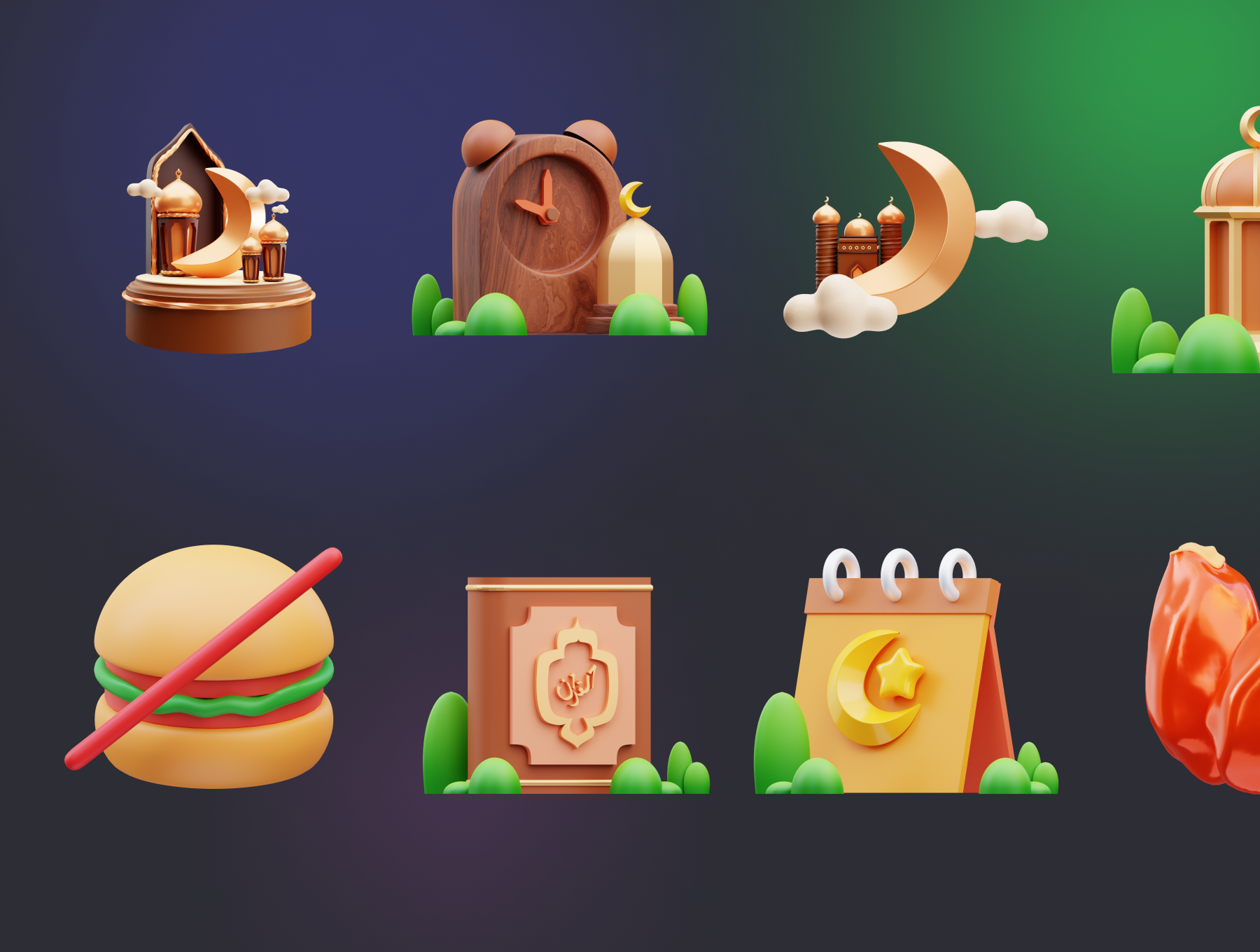 斋月3D图标 Ramadan 3D Icons png, blender, obj, glb格式-3D/图标-到位啦UI